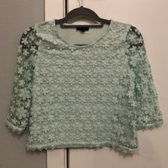 Topshop lace 3/4 length T-shirt in mint - Picture 1 of 6
